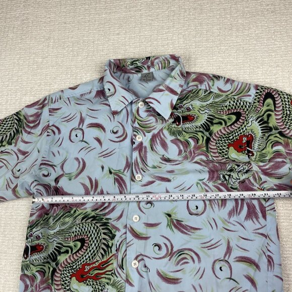 Y2K Claudio Nucci Trippy Flames Dragon AOP  Button Shirt Men Sz L Blue / Green - Picture 9 of 16